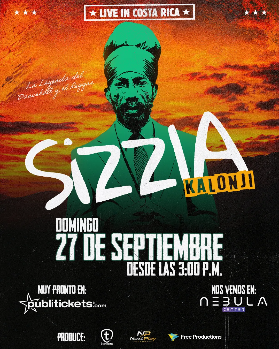 Afiche del concierto de Sizzla en Costa Rica